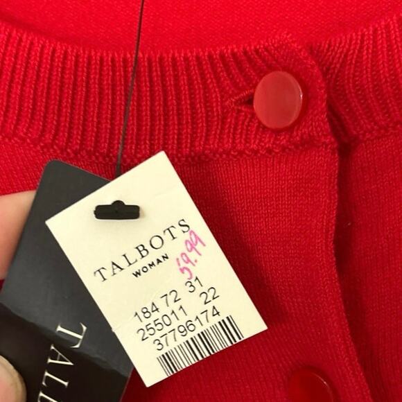 Talbots Pima Cotton Blend Red Cardigan Sweater 3/4 Sleeve Size X Preppy Academia - Picture 11 of 13